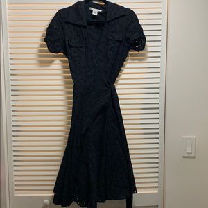 DVF eyelet black wrap dress